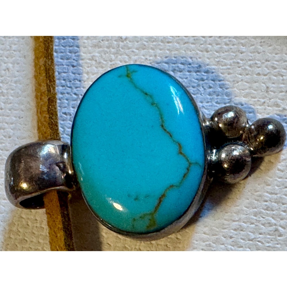 Vintage ATI Mexico 925 Sterling Silver Blue Howlite Pendant Necklace Cord - Picture 4 of 8